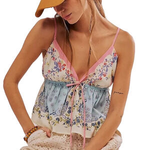 Y2K‎ Floral Print Babyboll Coquette Cottage Boho Prairie Fairy Flowy Cami Small